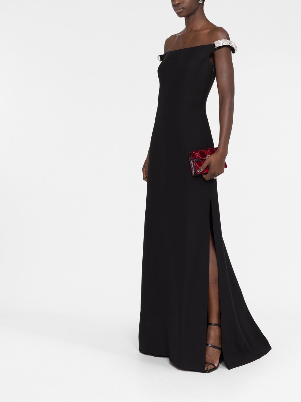 Shop Valentino Off-shoulder Slit-detail Dress In Black