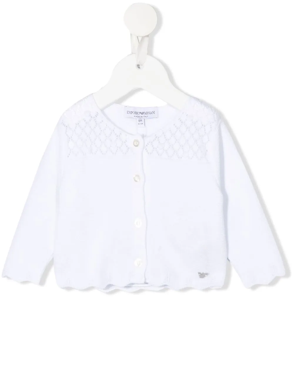 

Emporio Armani Kids cárdigan de tejido calado con ribete festoneado - Blanco