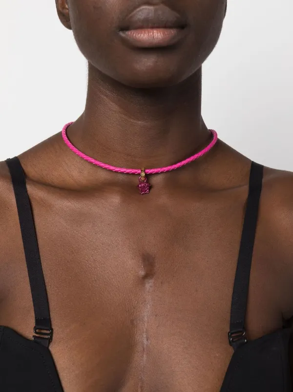 Pink deals leather necklace