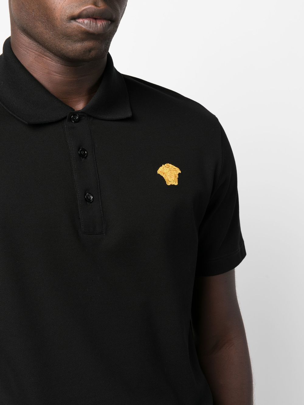 Shop Versace Medusa Embroidered Polo Shirt In Black