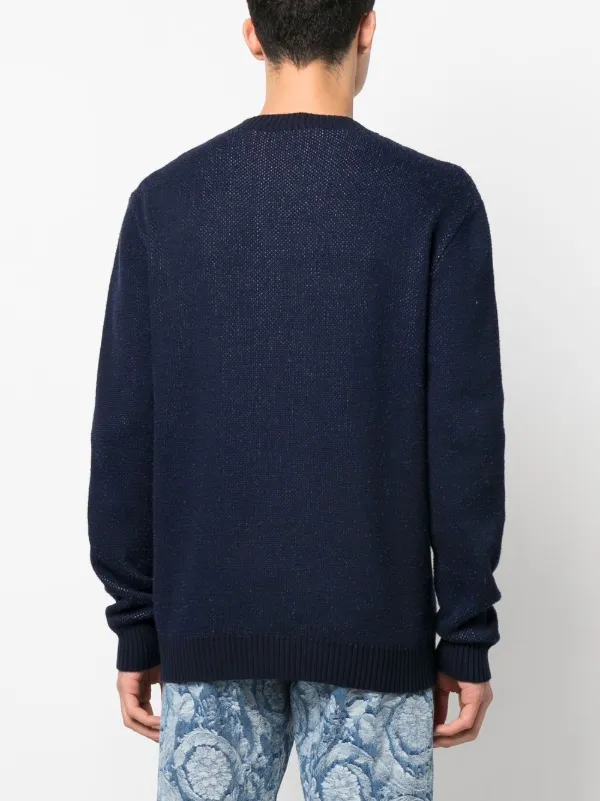 Versace intarsia-knit Logo Jumper | Blue | FARFETCH