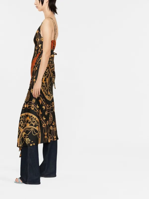 Marine Serre graphic-print Silk Slip Dress | Black | FARFETCH GH