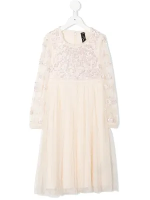 Farfetch Bambina Abbigliamento Vestiti Vestiti stampati Bianco Abito midi con ricamo 