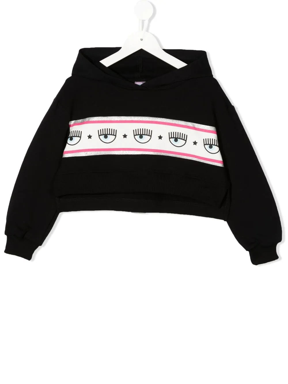 

Chiara Ferragni Kids cropped logo-stripe hoodie - Black