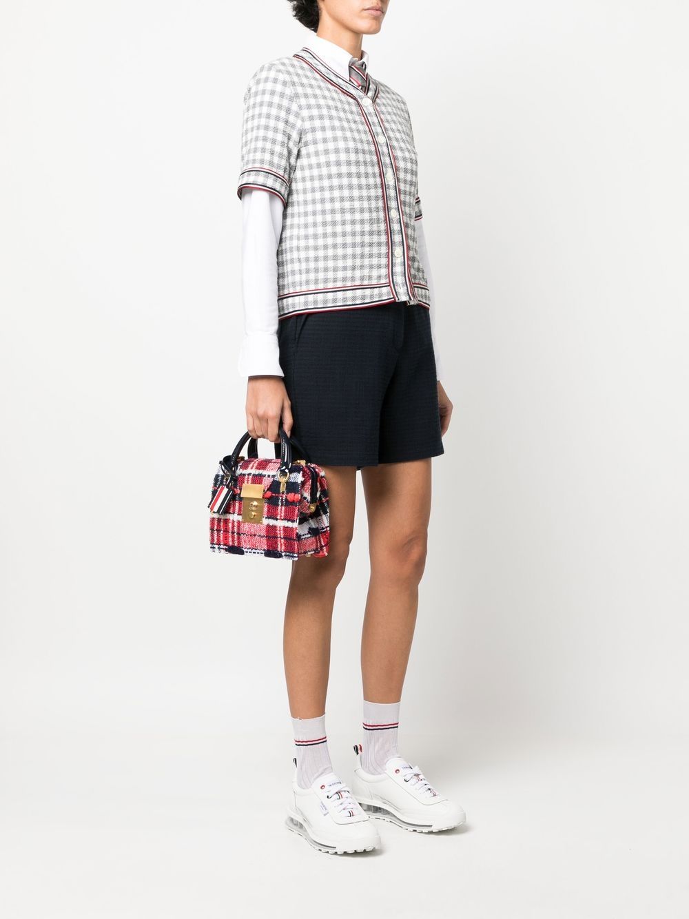 Shop Thom Browne Mini Mrs. Thom Madras Tweed Tote Bag In Red