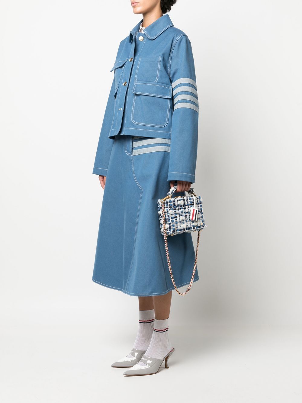 Shop Thom Browne Mini Denim Pouf Tweed Bag In Blue