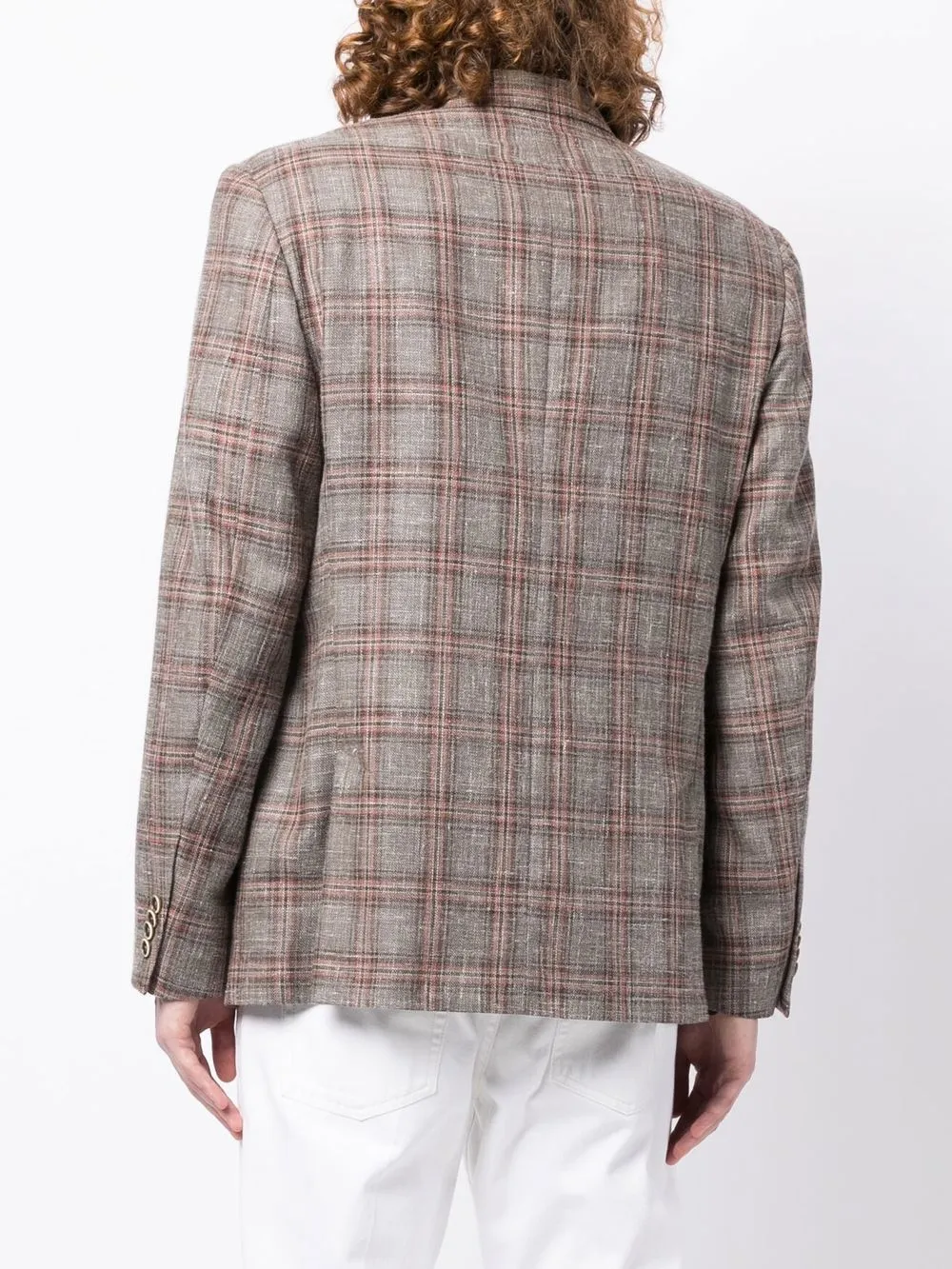 Shop N•peal Plaid-check Print Button Blazer In Brown