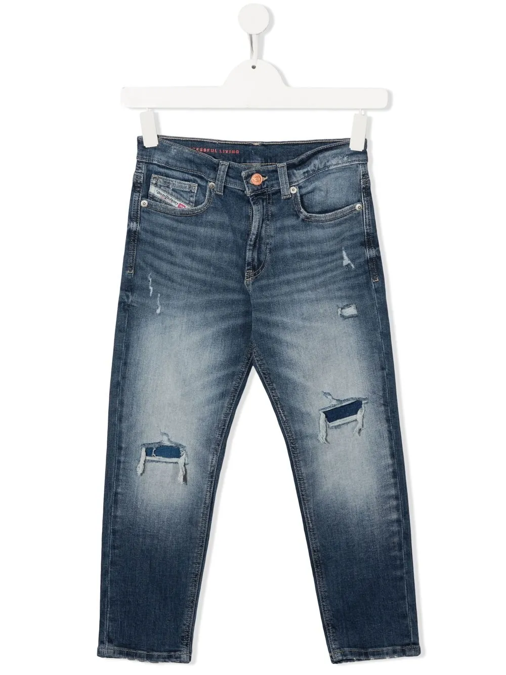 

Diesel Kids jeans rectos con efecto envejecido - Azul