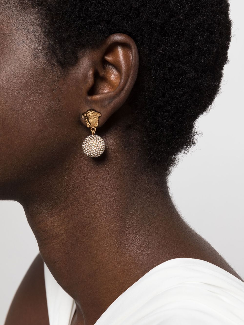 Shop Versace Medusa Crystal-embellished Earrings In Gold