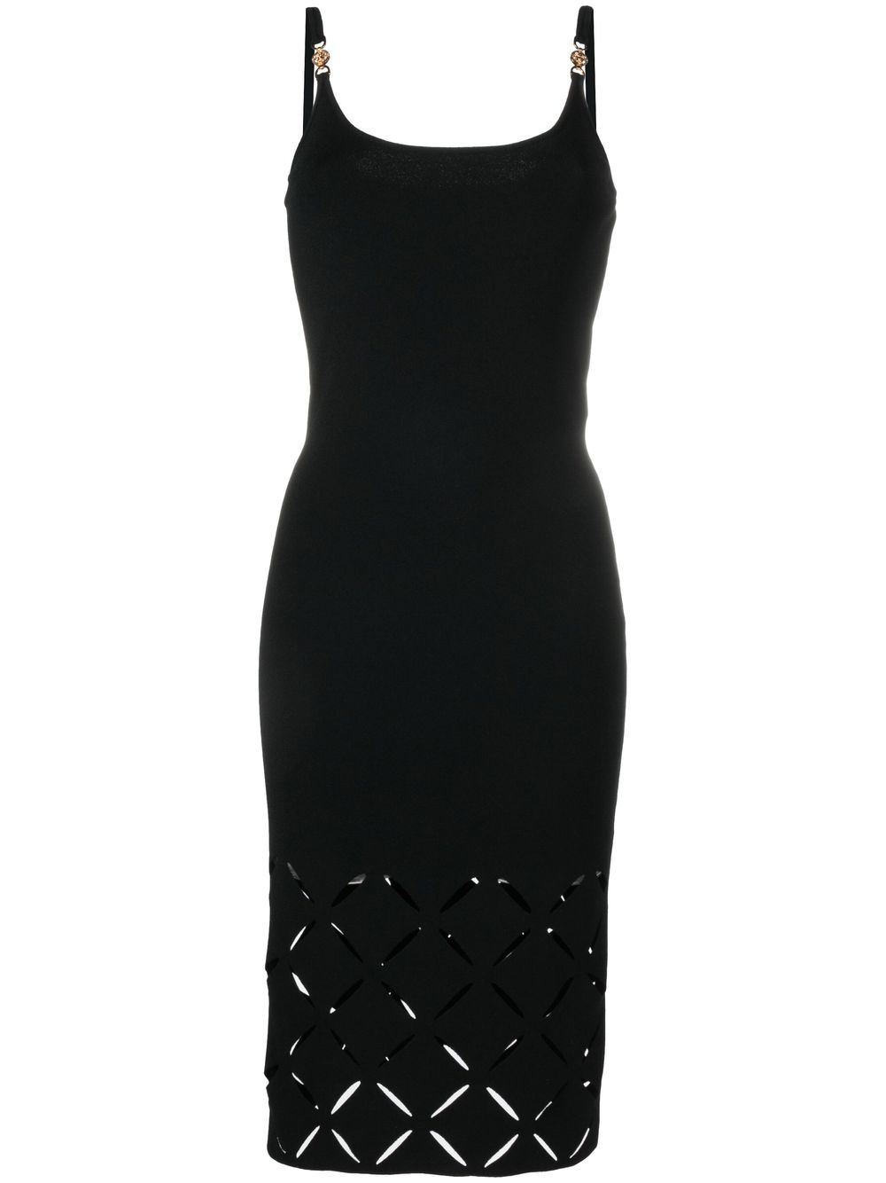 Shop Versace Medusa-plaque Cut-out Midi Dress In Black