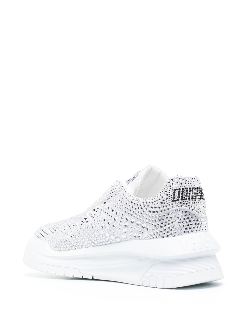 Shop Versace Crystal-embellished Lace-up Sneakers In White
