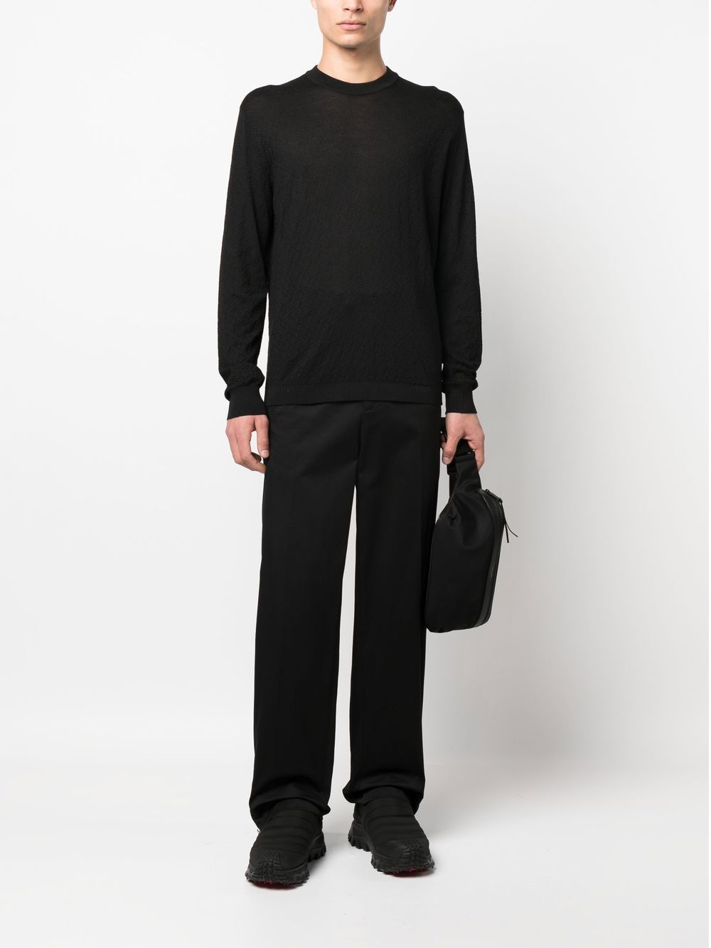 Shop Versace La Greca Cotton-silk Jumper In Black