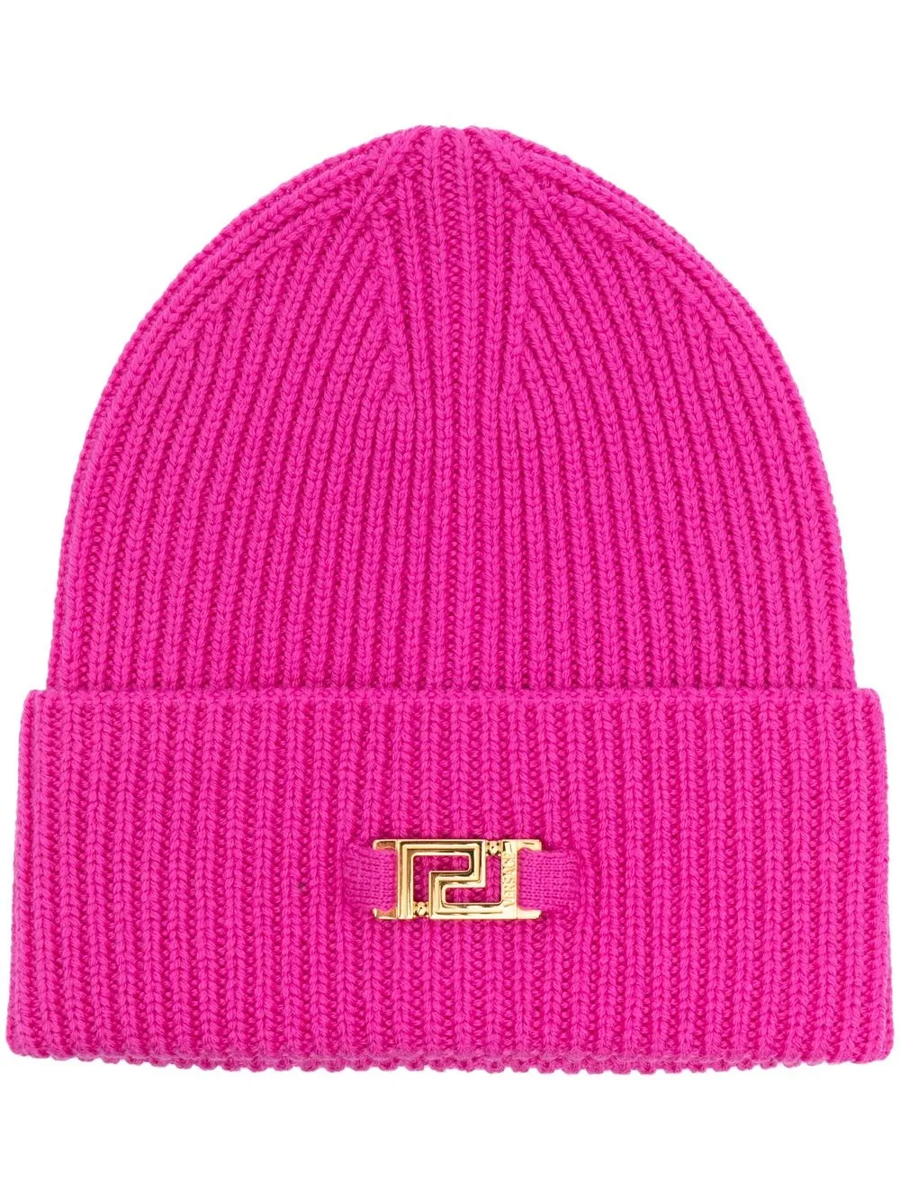 

Versace gorro tejido de canalé con placa Greca - Rosado