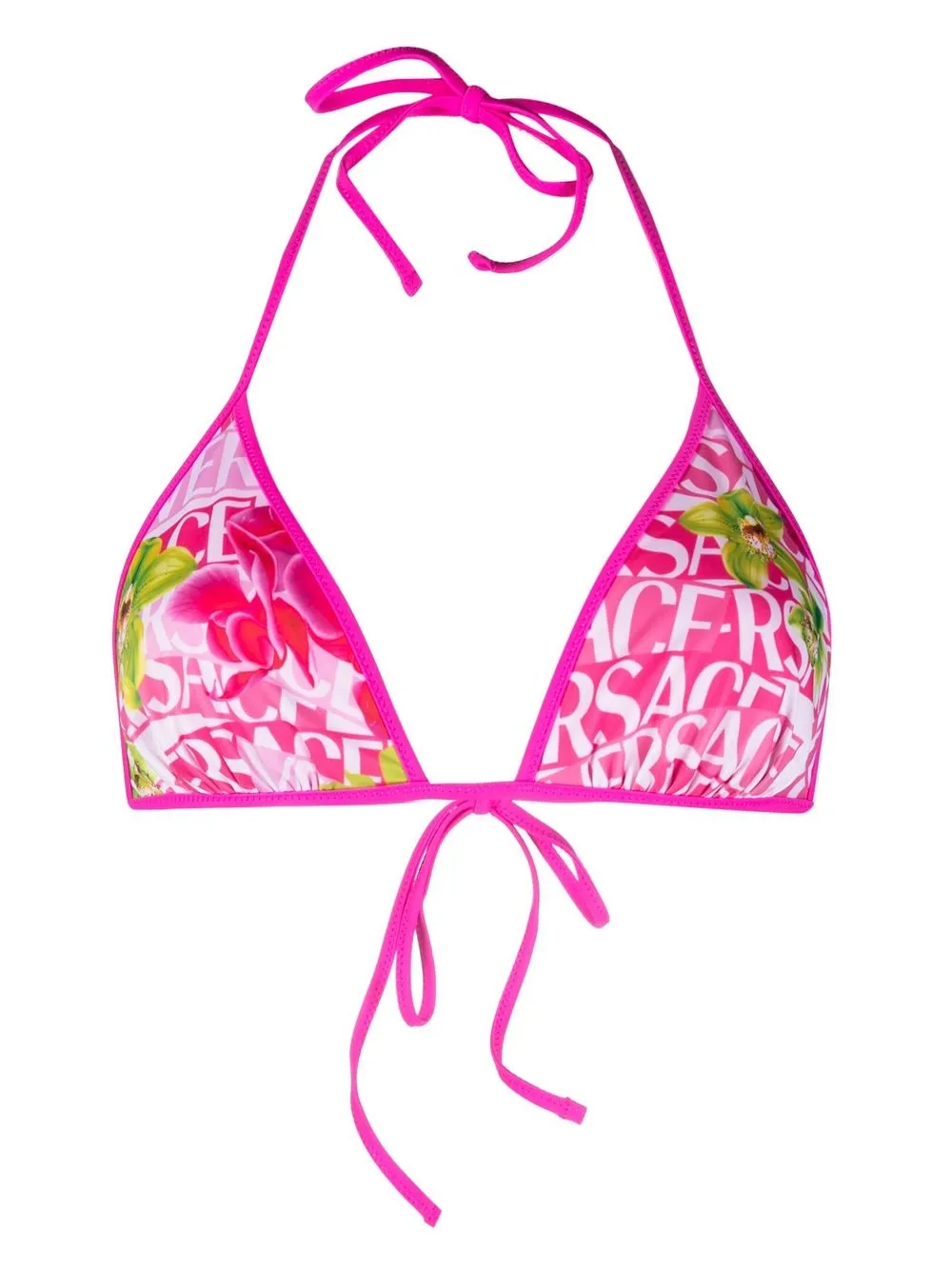 

Versace floral logo-print bikini top - Pink