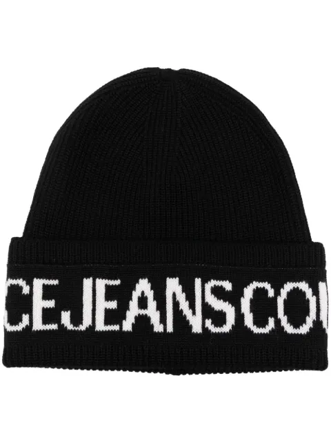 logo intarsia-knit ribbed beanie