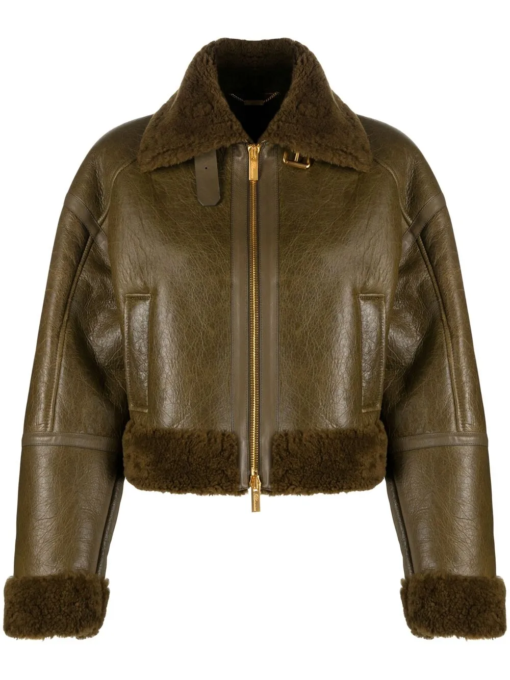 

Blumarine crackled-effect shearling leather jacket - Green