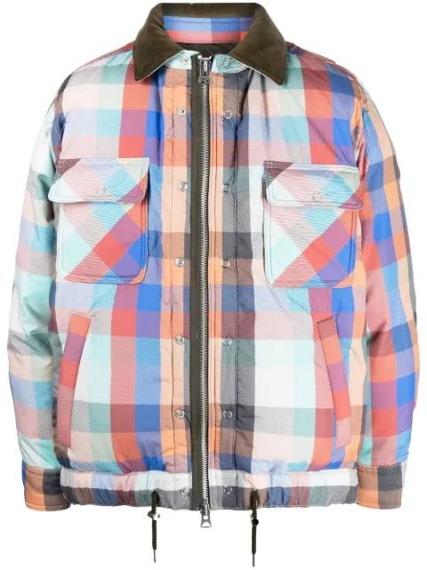sacai check-pattern zip-up bomber jacket