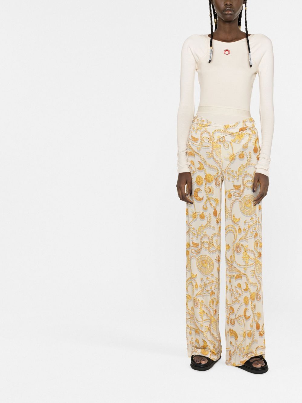 Shop Marine Serre Ornament Jewellery-print Wide-leg Trousers In Neutrals