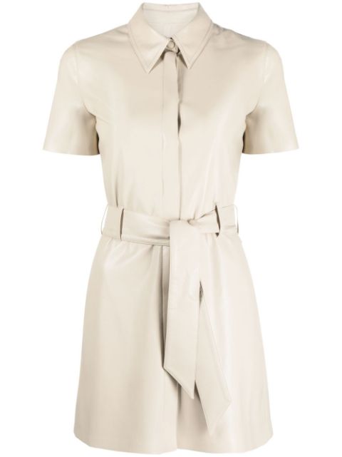 Nanushka faux-leather belted shirt dress Women