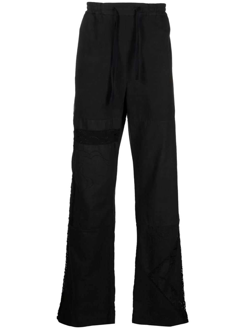 Marine Serre Lace-panel Cotton Trousers In Black