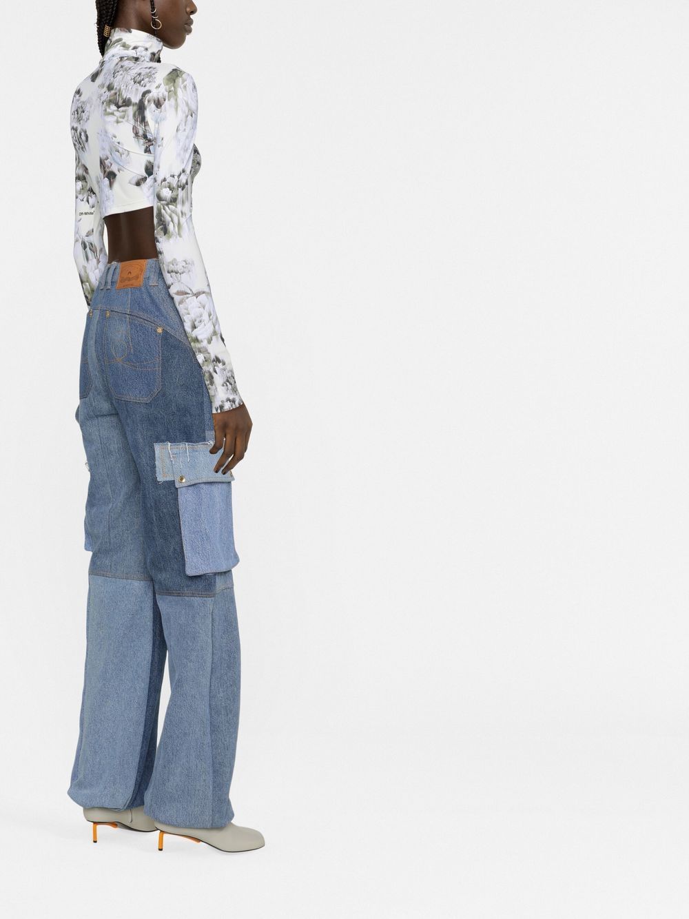 Shop Marine Serre High-rise Panelled Jeans In Blue