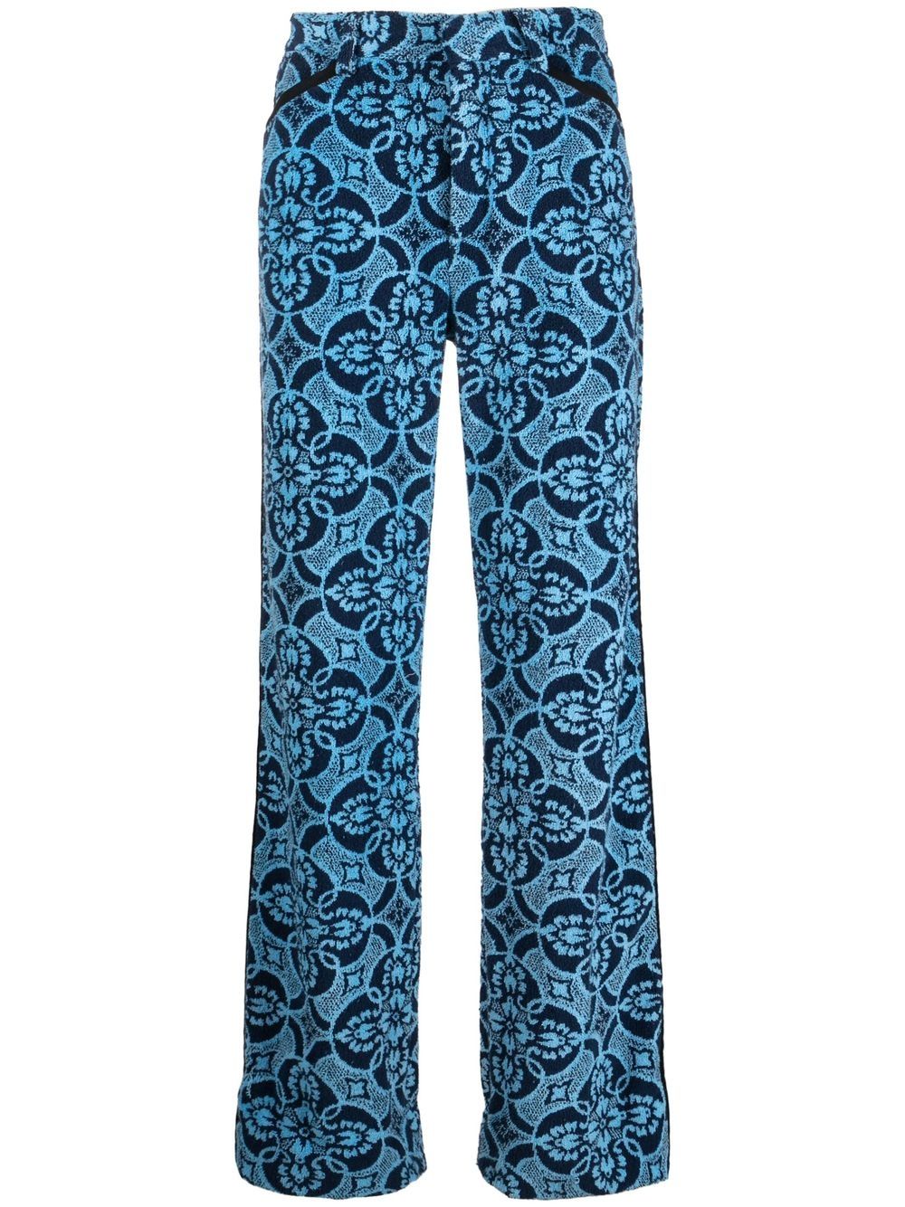 

Marine Serre graphic-print straight-leg cotton trousers - Blue