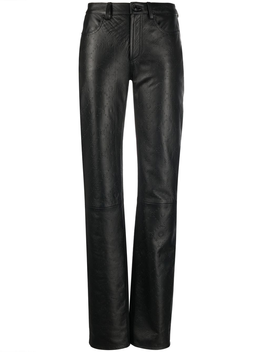 Shop Marine Serre All-over Embossed-logo Leather Trousers In Black