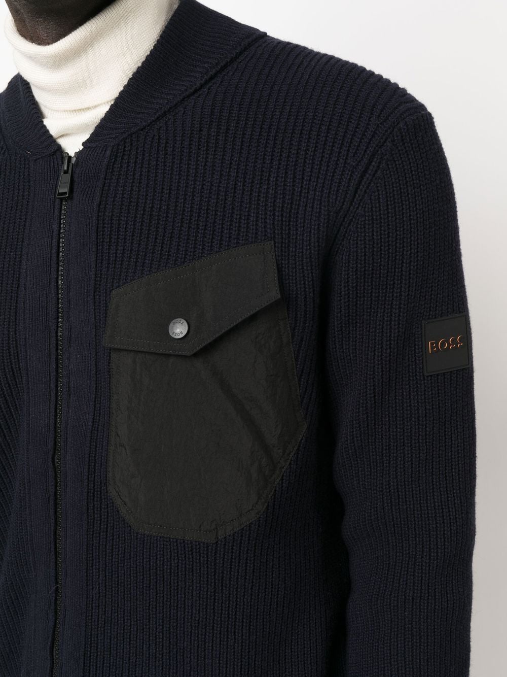 Shop Hugo Boss Zipped-up Knit Cardigan In Blue