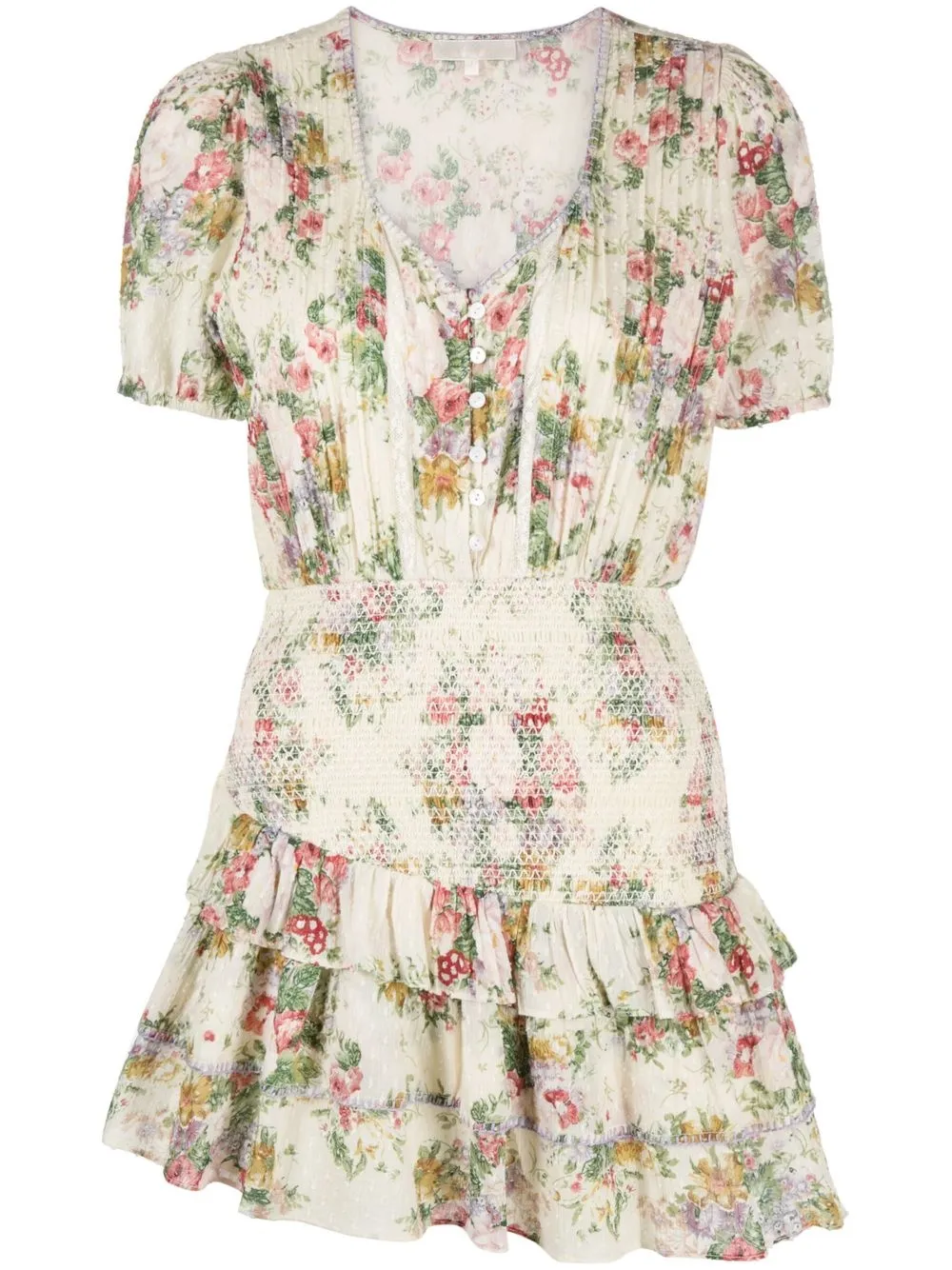 

LoveShackFancy vestido manga corta con estampado floral - Neutro