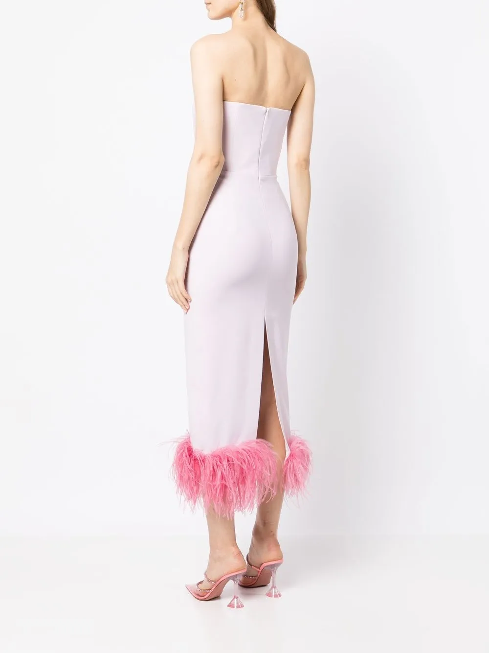 feather trim strapless gown