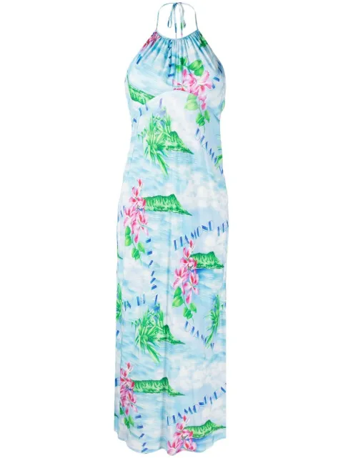 Rixo Marylin diamond-postcard print dress