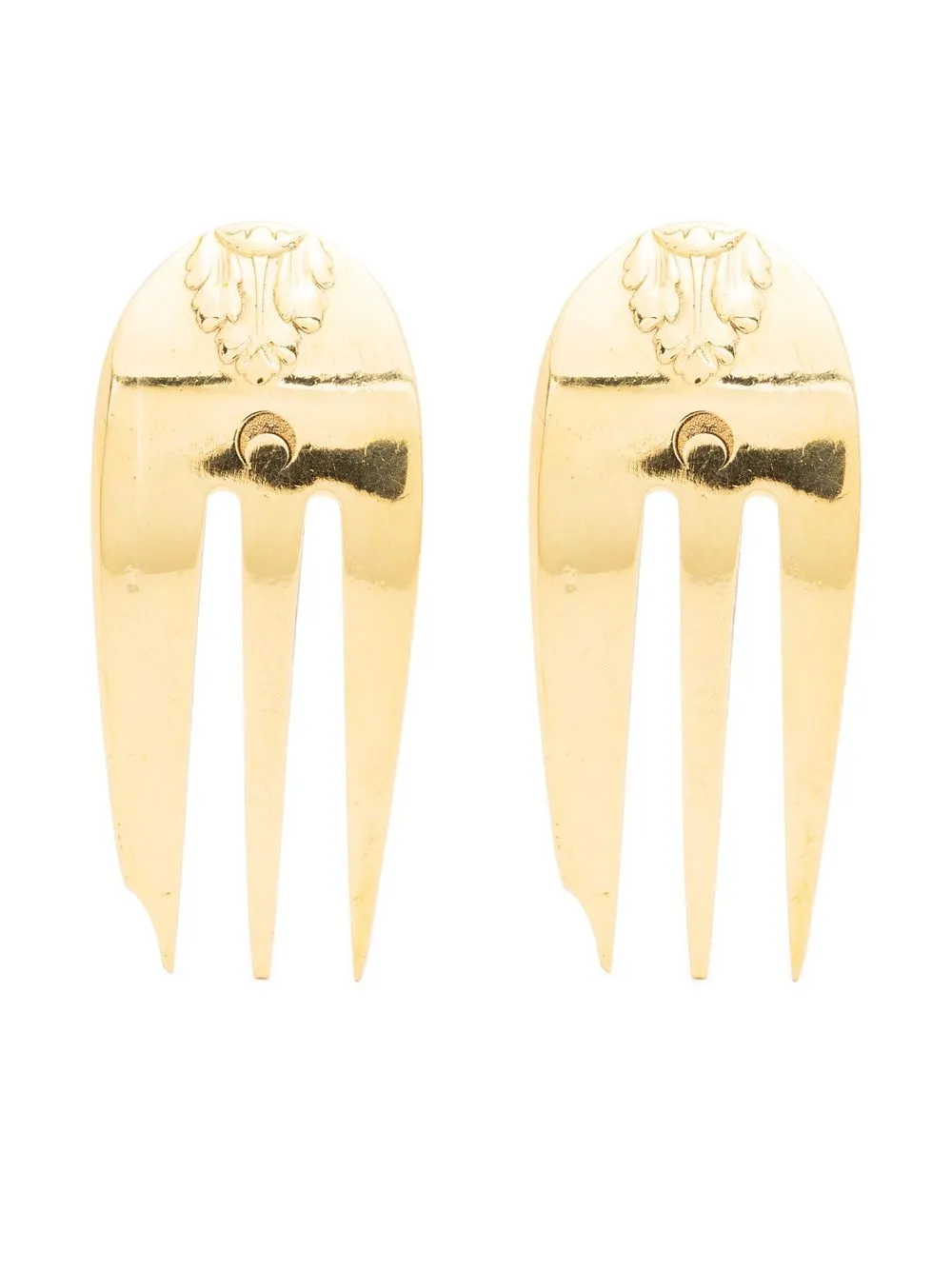 Marine Serre Reassembled Cutlery Fork Earrings In Gold