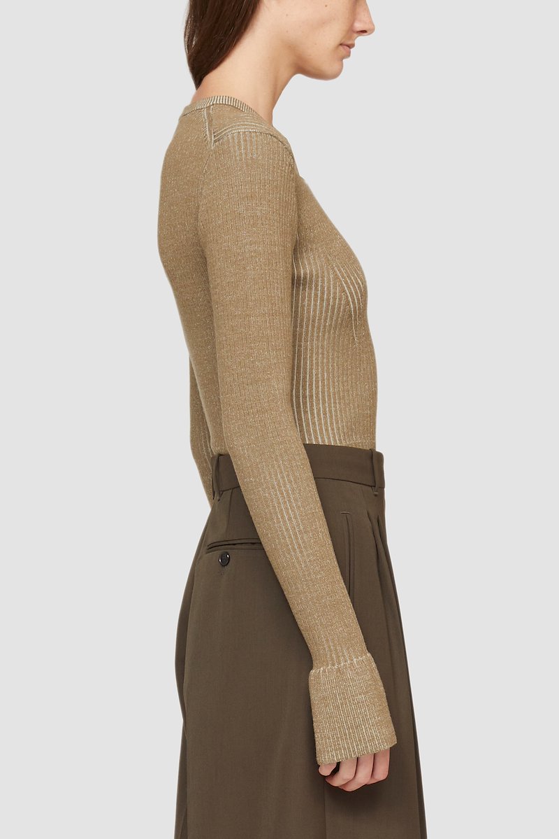 Bicolor Rib Long Sleeve Crewneck Pullover-brown #1 Bicolor Rib Long Sleeve Crewneck Pullover, ribbed-knit wool-blend jumper from 3.1 PHILLIP LIM featuring brown, wool blend, crew neck, long sleeves, split cuffs and straight hem.- 3