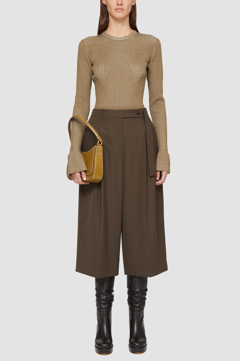 Bicolor Rib Long Sleeve Crewneck Pullover-brown #1 Bicolor Rib Long Sleeve Crewneck Pullover, ribbed-knit wool-blend jumper from 3.1 PHILLIP LIM featuring brown, wool blend, crew neck, long sleeves, split cuffs and straight hem.- 1