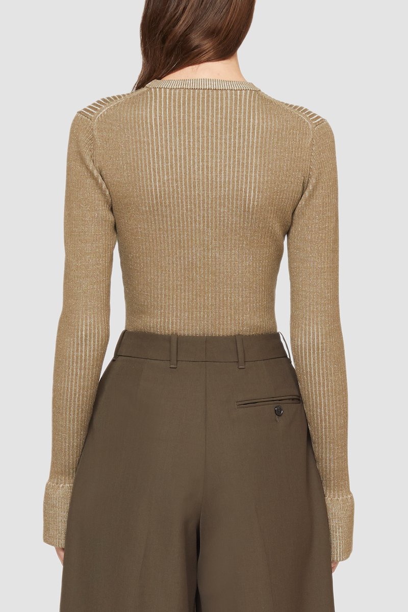 Bicolor Rib Long Sleeve Crewneck Pullover-brown #0 Bicolor Rib Long Sleeve Crewneck Pullover, ribbed-knit wool-blend jumper from 3.1 PHILLIP LIM featuring brown, wool blend, crew neck, long sleeves, split cuffs and straight hem.- 4