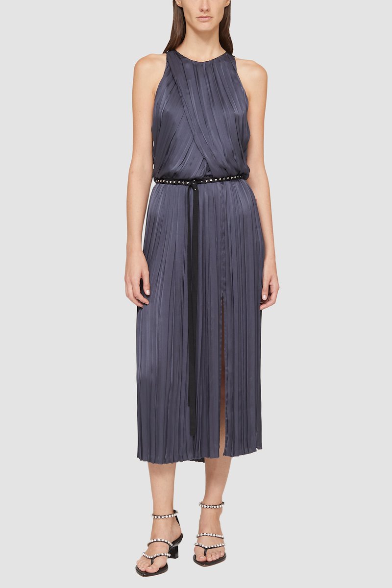 Irregular Pleated Sleeveless Dress-blue #0 Irregular Pleated Sleeveless Dress, ECLIPSE Suede Square Slippers from 3.1 Phillip Lim. - 0