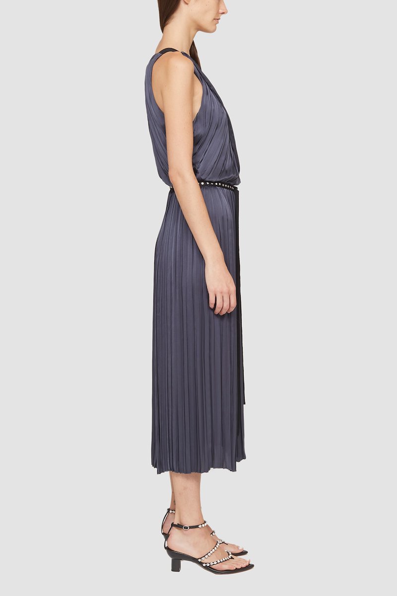 Irregular Pleated Sleeveless Dress-blue #1 Irregular Pleated Sleeveless Dress, ECLIPSE Suede Square Slippers from 3.1 Phillip Lim. - 1