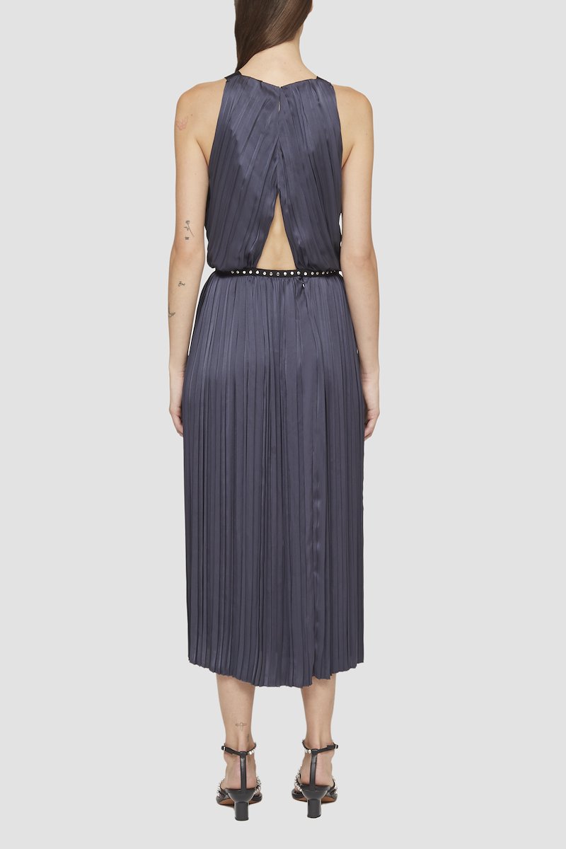 Irregular Pleated Sleeveless Dress-blue #0 Irregular Pleated Sleeveless Dress, ECLIPSE Suede Square Slippers from 3.1 Phillip Lim. - 4