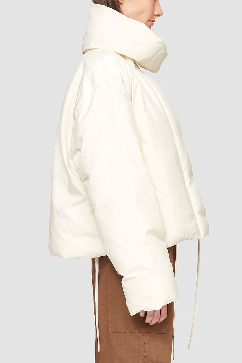 Ripstop Duvet Collar Puffer Jacket-white #1 Ripstop Duvet Collar Puffer Jacket, long-sleeve puffer jacket from 3.1 PHILLIP LIM featuring white, high neck, front tie fastening and long sleeves.- 3