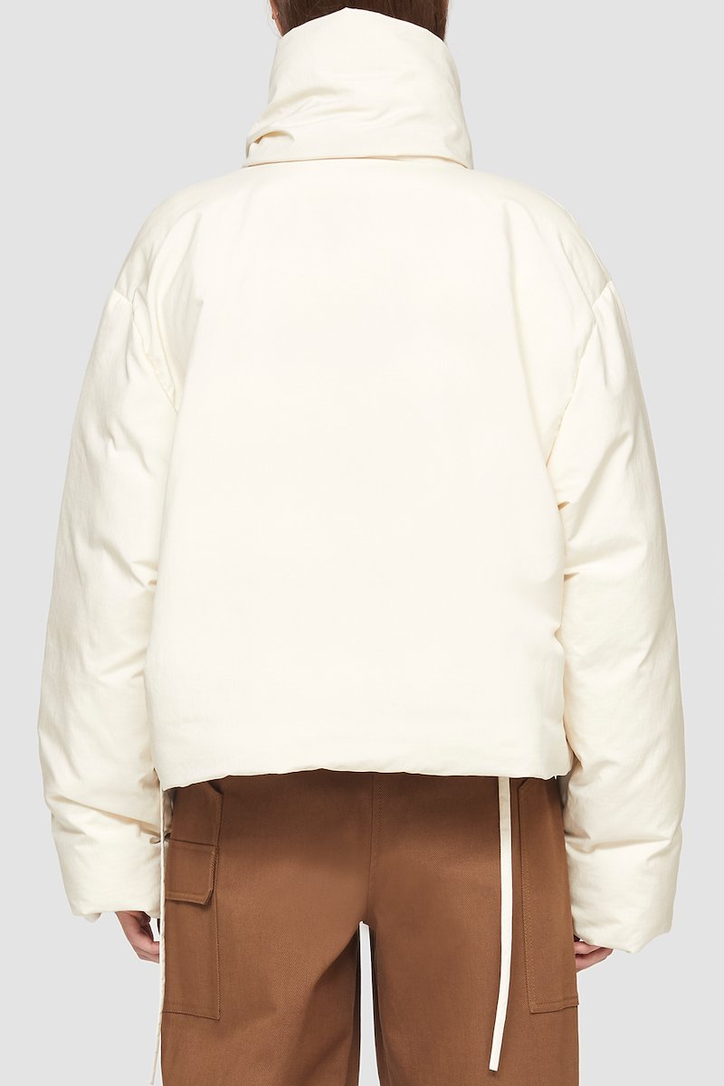 Ripstop Duvet Collar Puffer Jacket-white #0 Ripstop Duvet Collar Puffer Jacket, long-sleeve puffer jacket from 3.1 PHILLIP LIM featuring white, high neck, front tie fastening and long sleeves.- 4