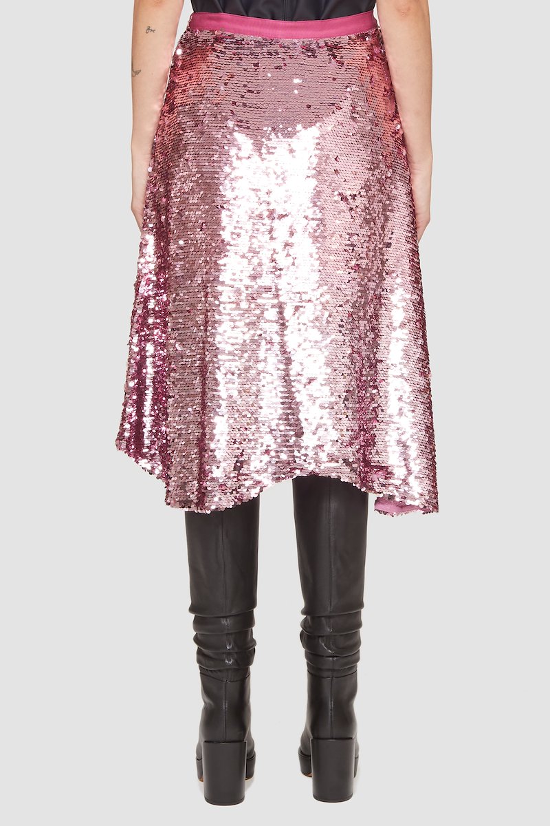 Draped Sequin Skirt-pink #1 Draped Sequin Skirt, orchid purple asymmetric design sequin embellishment high-waisted elasticated waistband concealed side zip fastening- 3