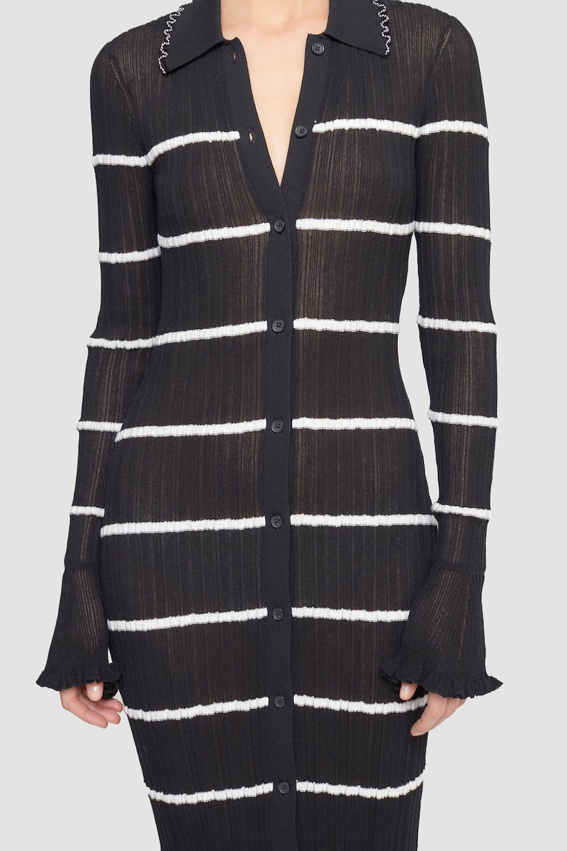 Sheer Striped Polo Dress-black #1 Sheer Striped Polo Dress, - 1