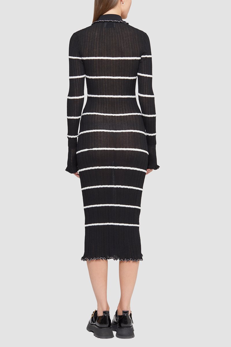 Sheer Striped Polo Dress-black #1 Sheer Striped Polo Dress, - 3