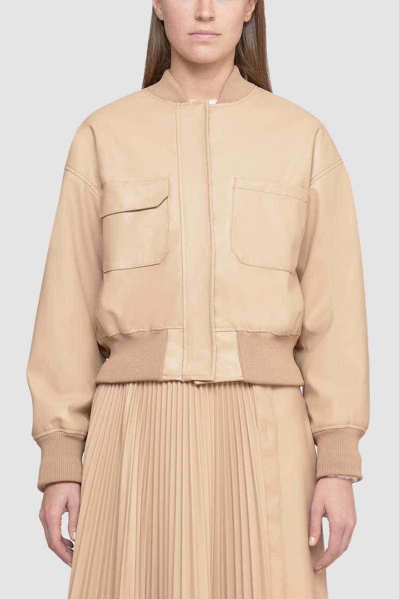 Leather Alternative Cropped Bomber-brown #0 Leather Alternative Cropped Bomber, - 2