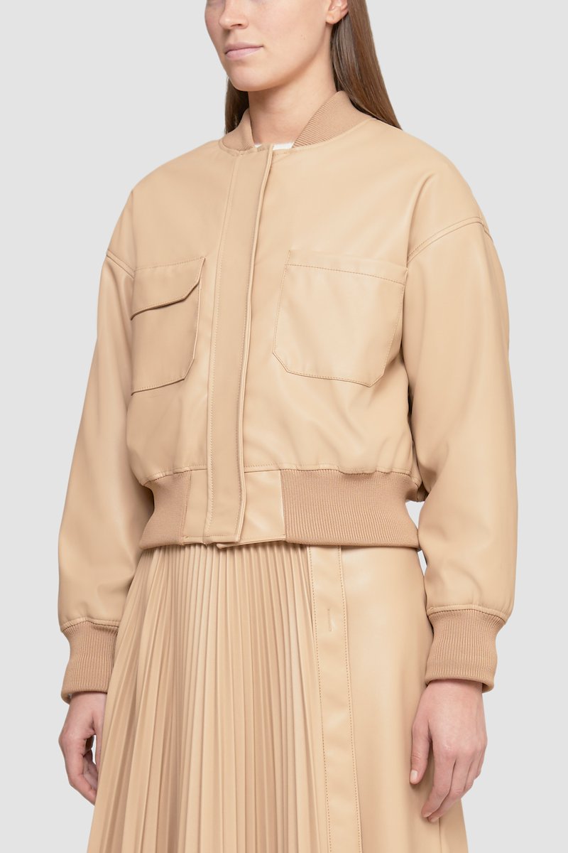 Leather Alternative Cropped Bomber-brown #1 Leather Alternative Cropped Bomber, - 3