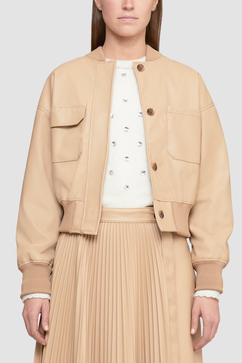 Leather Alternative Cropped Bomber-brown #1 Leather Alternative Cropped Bomber, - 1