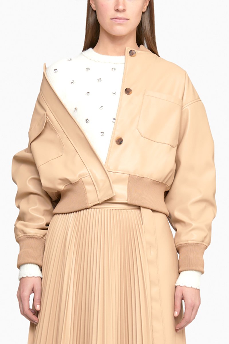 Leather Alternative Cropped Bomber-brown #0 Leather Alternative Cropped Bomber, - 0