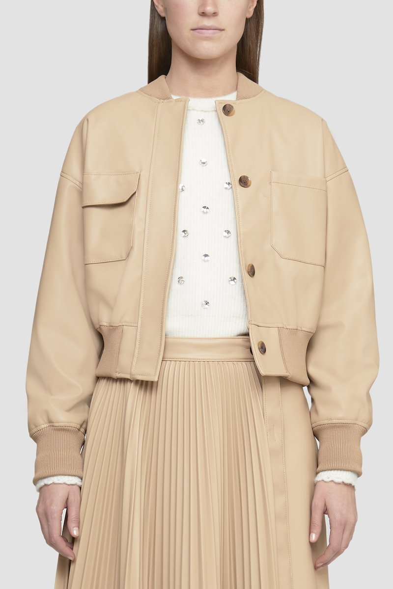 Leather Alternative Cropped Bomber-brown #1 Leather Alternative Cropped Bomber, - 9
