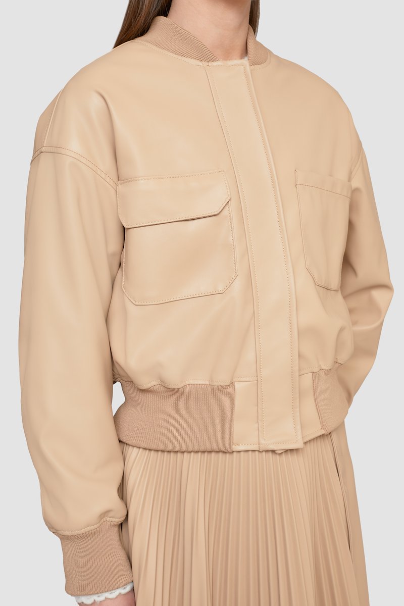Leather Alternative Cropped Bomber-brown #0 Leather Alternative Cropped Bomber, - 16