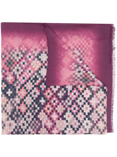 geometric-embroidered frayed scarf